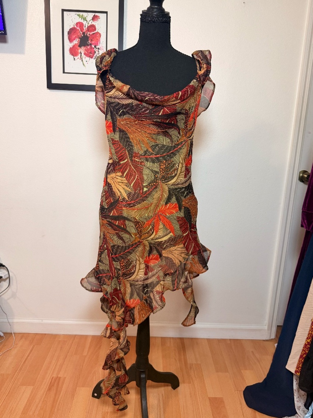 LIVE 4 TRUTH Boho Tropical Leaf Print Ruffle Hem Dress Size M